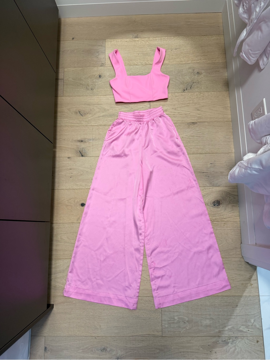 Show Me Your Mumu Pink Wide-Leg Pants And Crop Top Set
